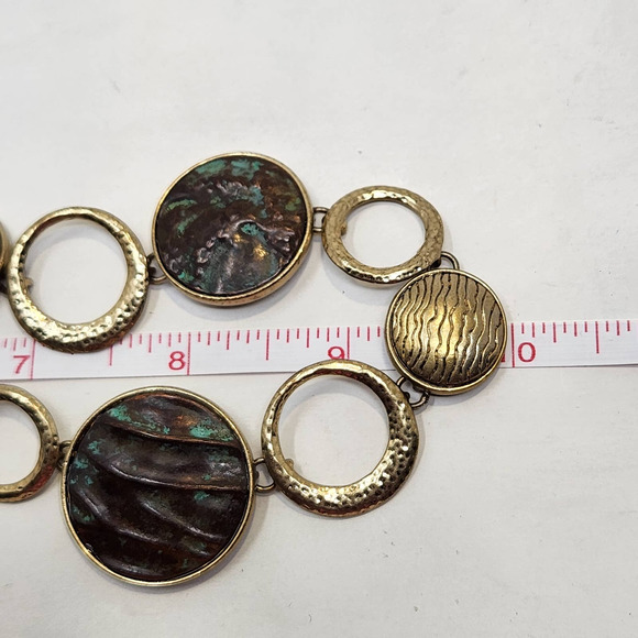 Kenneth Cole Reaction Gold Tone Round Link Necklace Faux Turquoise Toggle Clasp - Picture 6 of 6